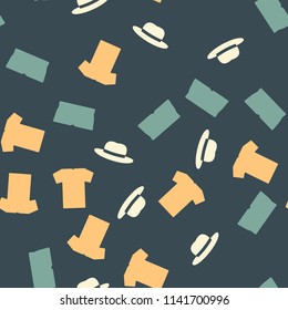 Seamless vector background. Colorful Cartoon funny summer objects pattern. Clothes, shoes and accessories