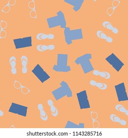 Seamless vector background. Colorful Cartoon funny summer objects pattern. Clothes, shoes and accessories