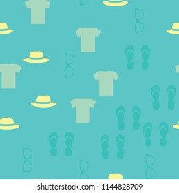 Seamless vector background. Colorful Cartoon funny summer objects pattern. Clothes, shoes and accessories