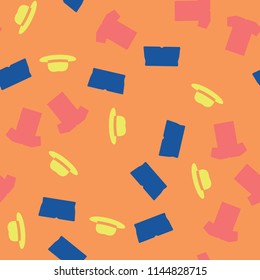 Seamless vector background. Colorful Cartoon funny summer objects pattern. Clothes, shoes and accessories