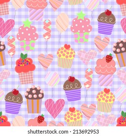 Seamless vector background with colorful cupcakes