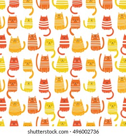Seamless vector background with colorful funny cats