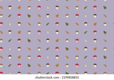 Fondo vectorial sin foco con hongos coloridos y hojas de otoño. Plantilla de vectores para papel de pared, papel de envoltura, tela, textil, impresión