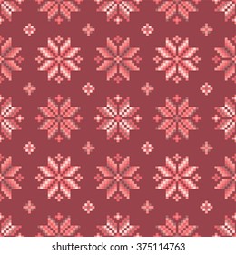Seamless vector background with colorful Norwegian snowflakes. Print. Repeating background. Cloth design, wallpaper.