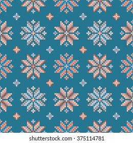 Seamless vector background with colorful Norwegian snowflakes. Print. Repeating background. Cloth design, wallpaper.