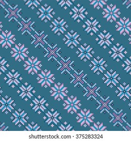 Seamless vector background with colorful Norwegian snowflakes. Print. Repeating background. Cloth design, wallpaper.