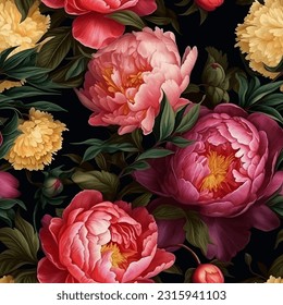 Seamless vector background with colorful peonies.