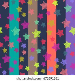 Seamless vector background. Colorful rainbow strip and scribble of the star. Suitable for children posters, postcards, banners, fabrics, paper