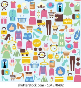 seamless vector background with colorful shopping icons 