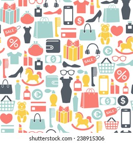 seamless vector background with colorful shopping icons