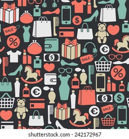 seamless vector background with colorful shopping icons 