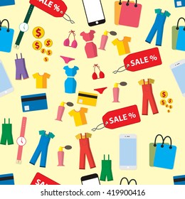 seamless vector background with colorful shopping icons