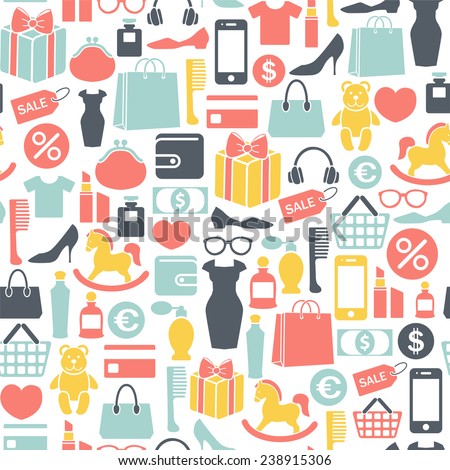 seamless vector background with colorful shopping icons