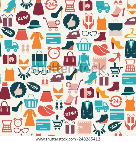 seamless vector background with colorful shopping icons 