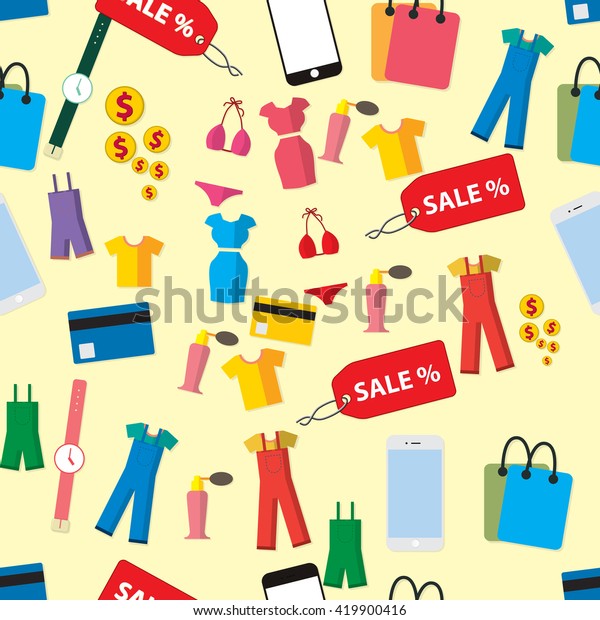 Seamless Vector Background Colorful Shopping Icons Stock Vector ...