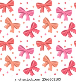 Seamless vector background with colorful tied bows, cute romantic pattern for textile print, wallpaper, packaging, wrapping paper.