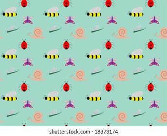 seamless vector background of common garden bugs