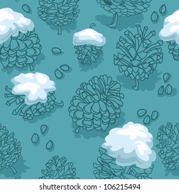 seamless vector background with cones and snow