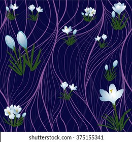 Seamless vector background. Crocuses - flowers and buds.