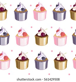 Seamless vector background with cupcakes