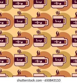 Seamless vector background with cups of coffee and tea.
