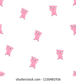 Seamless vector background with cute cartoon pigs.