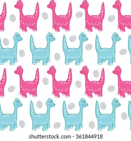 Seamless vector background cute dinosaur