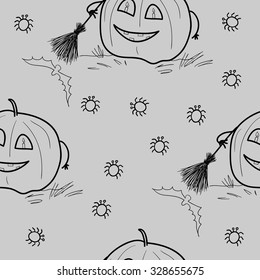 Seamless vector background with cute pumpkins. Halloween theme party pattern. Design element for cards, poster, banner, web, flyer, scrapbook, wallpaper. 