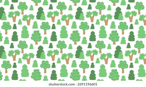 Seamless vector background with cute trees, playful forest design for kids’ wallpaper and wrapping paper.