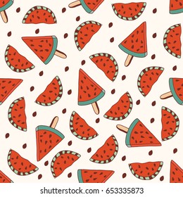 Seamless vector background cute watermelons pattern.