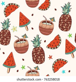 Seamless vector background cute watermelons pattern.