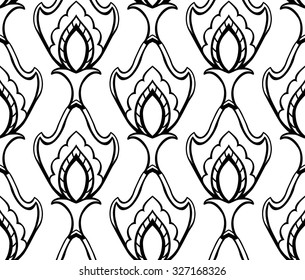 Seamless vector background with damascus. Ornamental, classic black and white pattern. Template for decorating, wallpaper, textile.