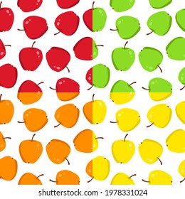 Seamless vector background with decorative apples. Seamless pattern with apples and leaves. Wallpaper, print, wrapping paper, fabric, modern textile design. Fruit Background. Vector illustration. 