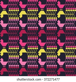 Seamless vector background with decorative birds in the Russian style. Print. Repeating background. Cloth design, wallpaper. 