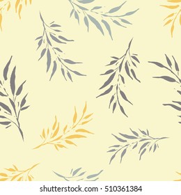 Seamless vector background with decorative branche and leaves. Print. Cloth design, wallpaper.