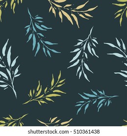 Seamless vector background with decorative branche and leaves. Print. Cloth design, wallpaper.