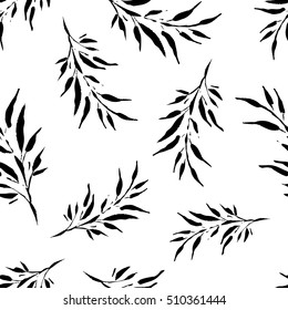 Seamless vector background with decorative branche and leaves. Print. Cloth design, wallpaper.