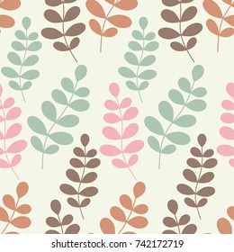 Seamless vector background with decorative branche and leaves. Pattern with plants. Textile rapport.