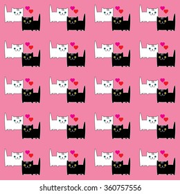 Seamless vector background with decorative cats and hearts