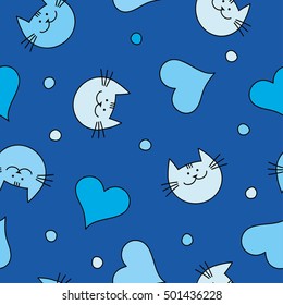 Seamless vector background with decorative cats. Print. Repeating background. Cloth design, wallpaper.