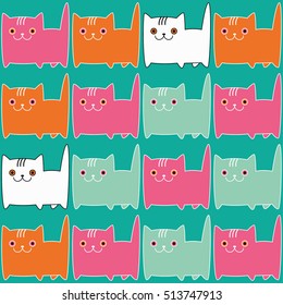 Seamless vector background with decorative cats. Print. Repeating background. Cloth design, wallpaper.