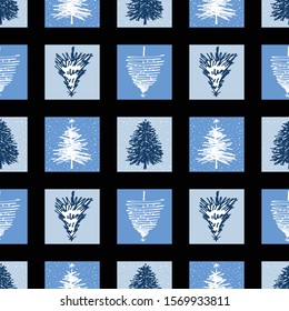 Seamless vector background of decorative christmas trees sketches