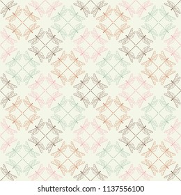 Seamless vector background with decorative dragonflies. Summer day. Textile rapport.