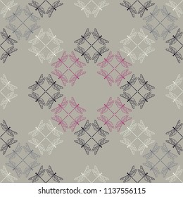 Seamless vector background with decorative dragonflies. Summer day. Textile rapport.