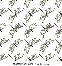 Seamless vector background with decorative dragonflies. Summer day. Vector illustration for web design or print.