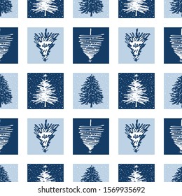 Seamless vector background of decorative drawn christmas trees