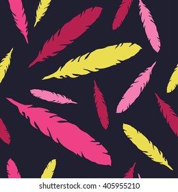 Seamless vector background with decorative feathers. Cloth design, wallpaper.