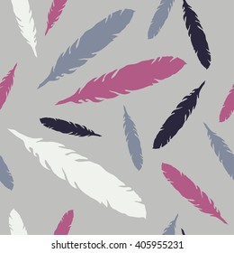 Seamless vector background with decorative feathers. Cloth design, wallpaper.