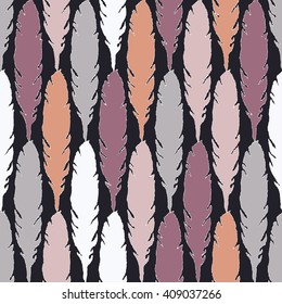 Seamless vector background with decorative feathers. Cloth design, wallpaper.