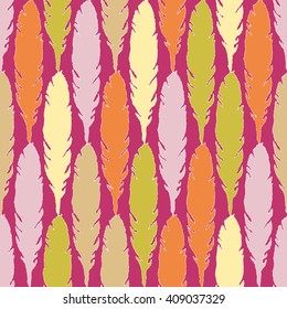Seamless vector background with decorative feathers. Cloth design, wallpaper.